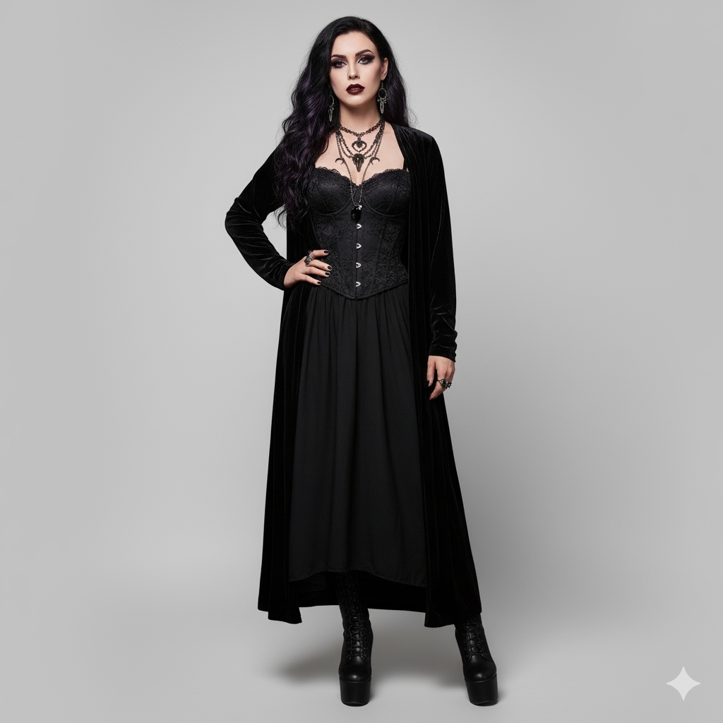 Vintage Black Velvet Maxi Jacket Size Xs